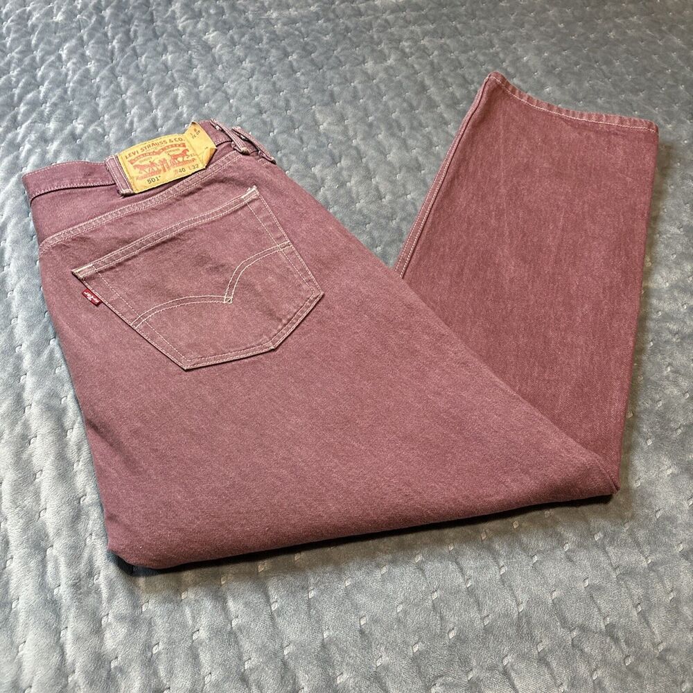 Levis Premium 501 93 Jeans Mens 40x32 Maroon Red Straight Leg Cotton Button Fly